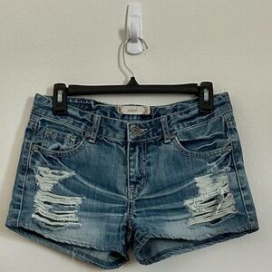 Jewels Low Waist-Mid Rise Distressed Denim Jean Shorts